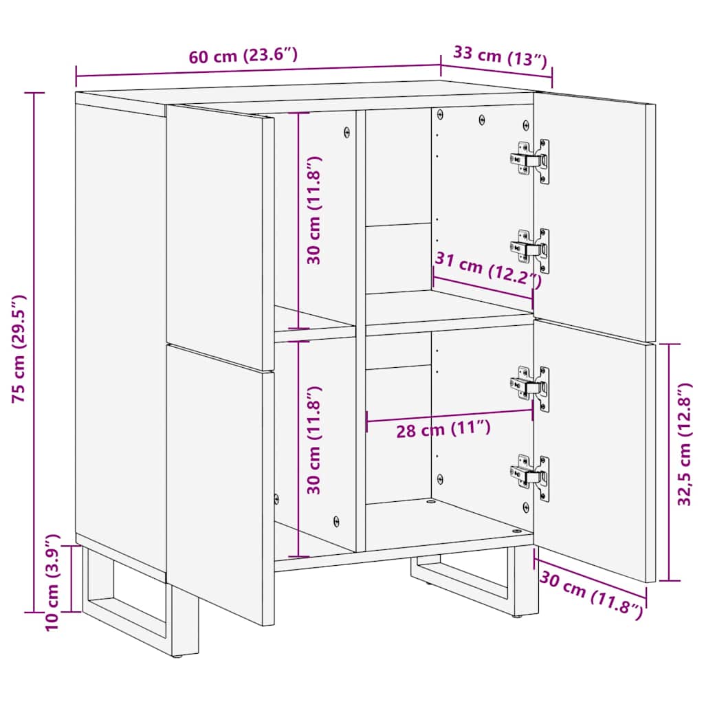 Skænk Brun 60 x 33 x 75 cm Massivt mangotræ