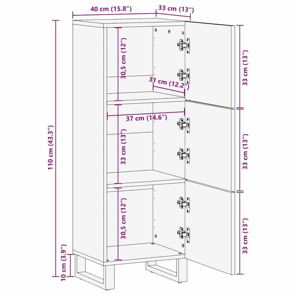 Highboard Brun 40 x 33 x 110 cm Massivt mangotræ