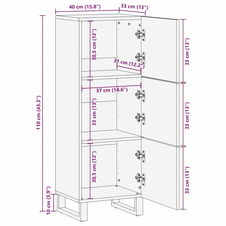 Highboard Brun 40 x 33 x 110 cm Massivt mangotræ