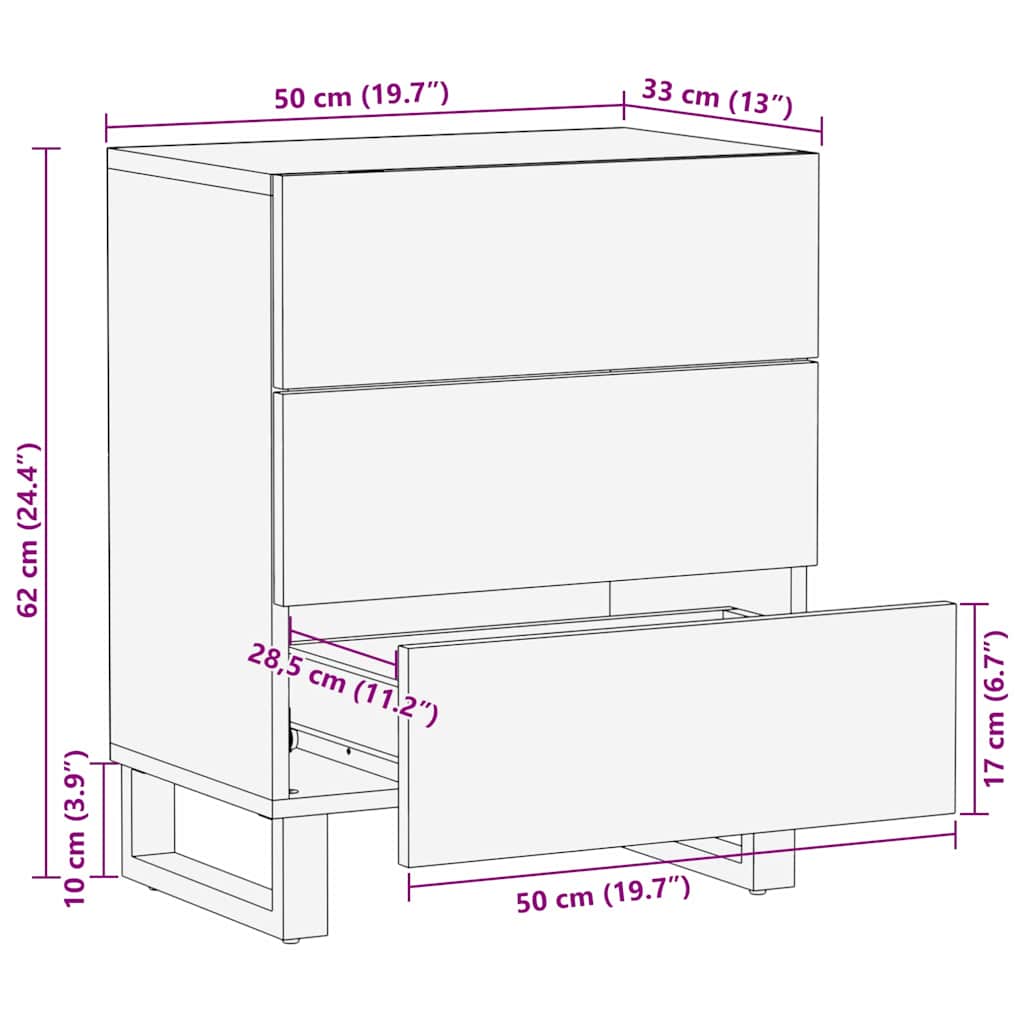 Natskab Hvid og sort 50 x 33 x 60 cm Massivt mangotræ