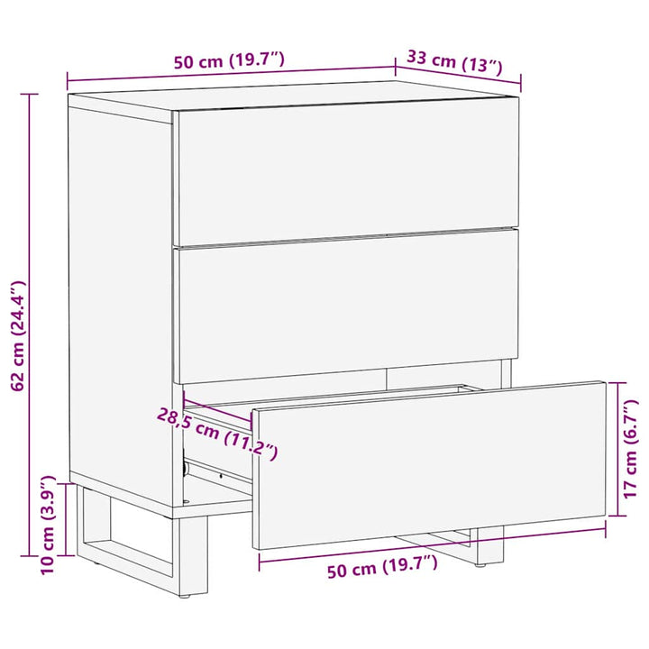 Natskab Hvid og sort 50 x 33 x 60 cm Massivt mangotræ