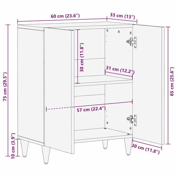 Sideboard med hylde Lysebrun 60 x 33 x 75 cm Massivt mangotræ