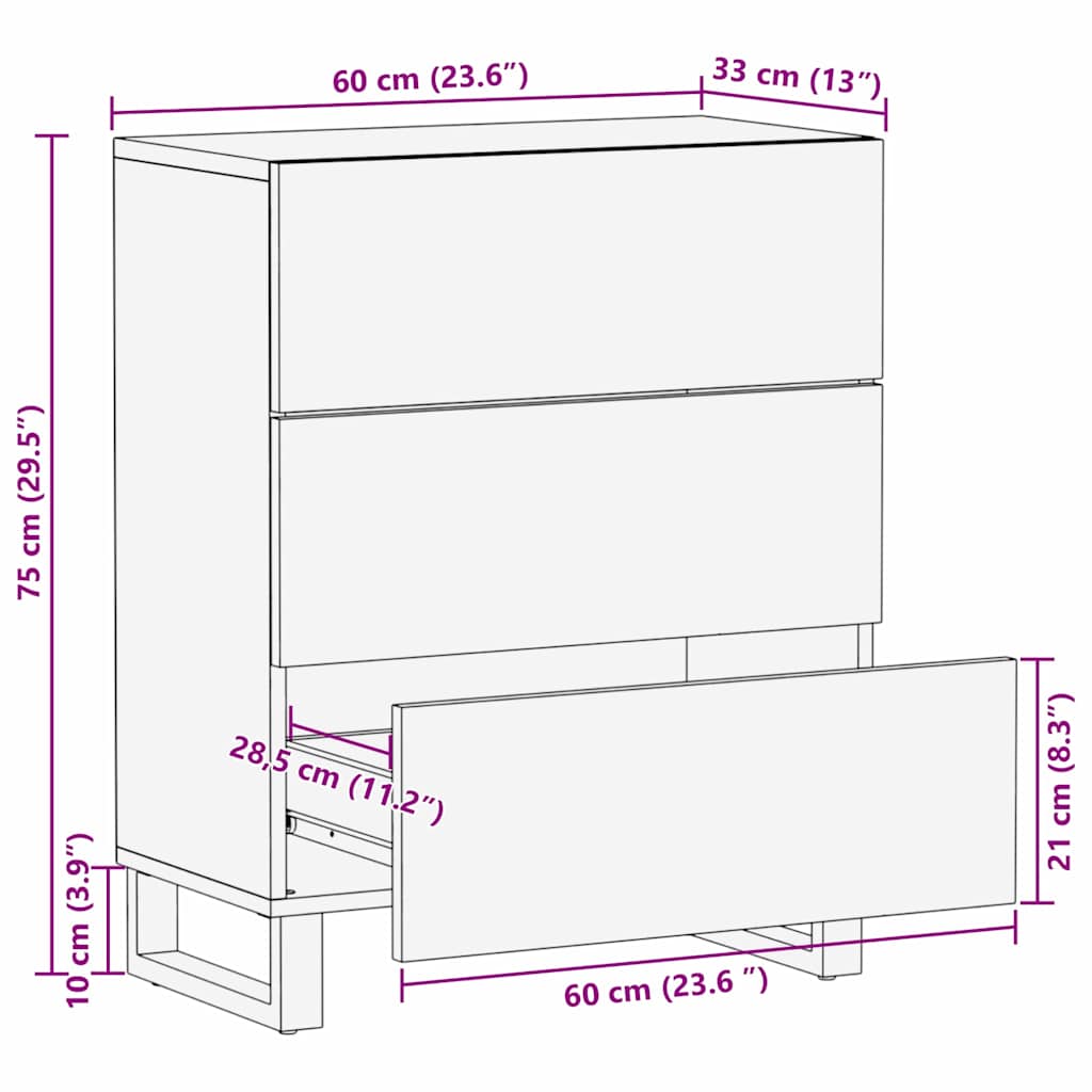 Sideboard med skuffe Lysebrun 60 x 33 x 75 cm Massivt mangotræ