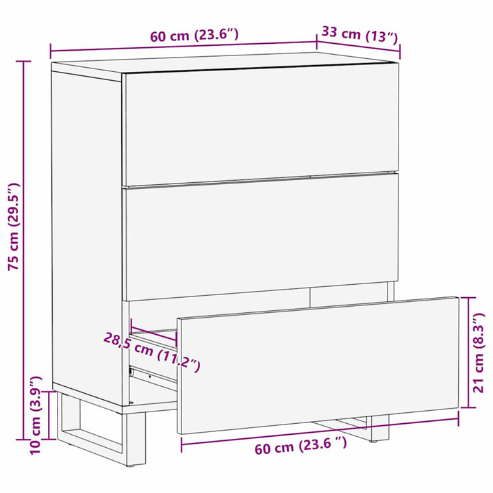 Sideboard med skuffe Lysebrun 60 x 33 x 75 cm Massivt mangotræ