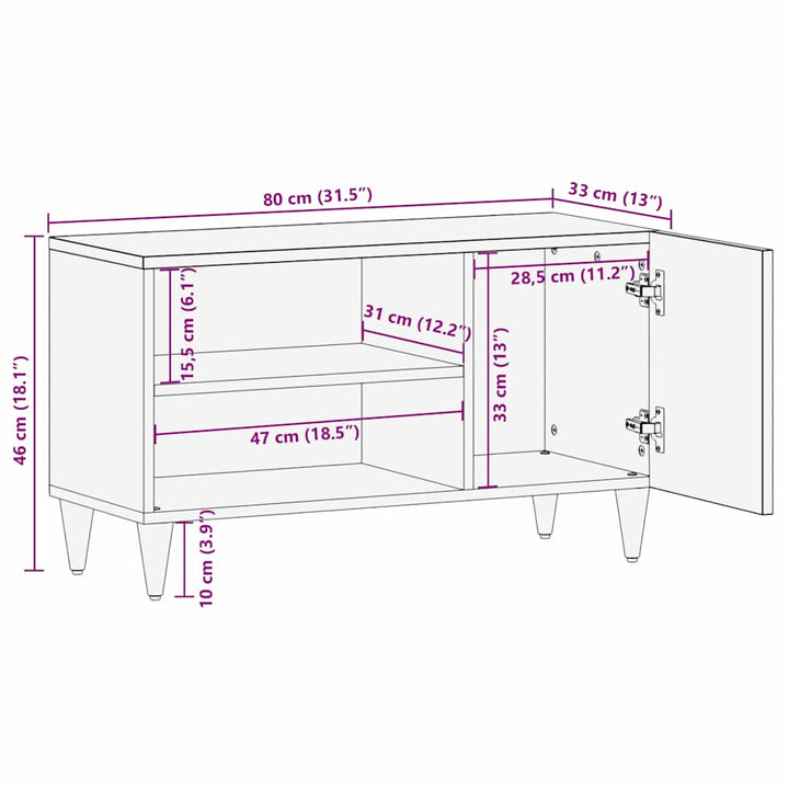 TV-skab med hylde Lysebrun 80 x 33 x 46 cm Massivt mangotræ