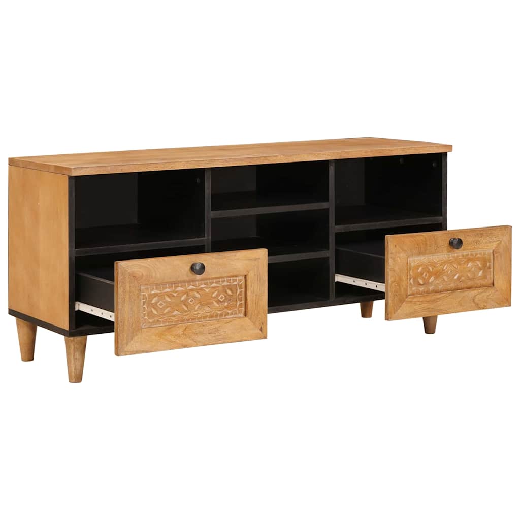 TV-skab med skuffe Lysebrun 100 x 33 x 46 cm Massivt mangotræ