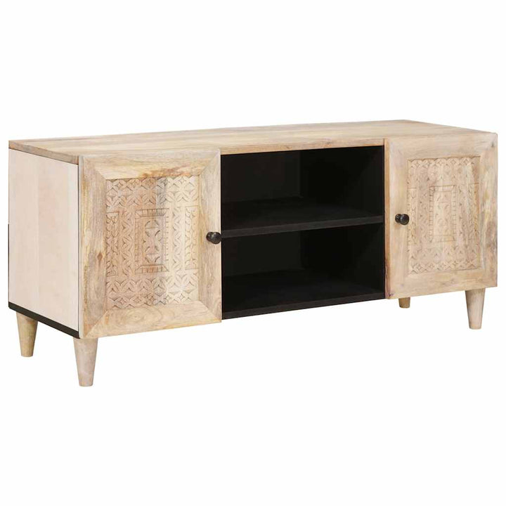 TV-skab med hylde Hvid 105 x 33 x 46 cm Massivt mangotræ