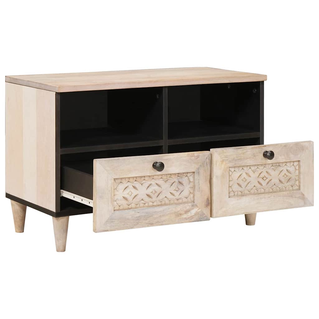 TV-skab med skuffe Hvid 70 x 33 x 46 cm Massivt mangotræ