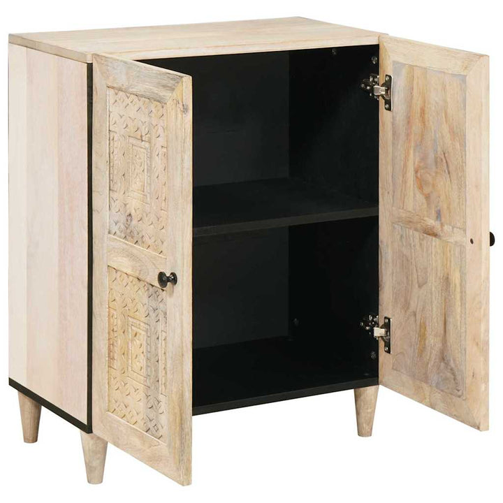 Sideboard med hylde Hvid 60 x 33 x 75 cm Massivt mangotræ