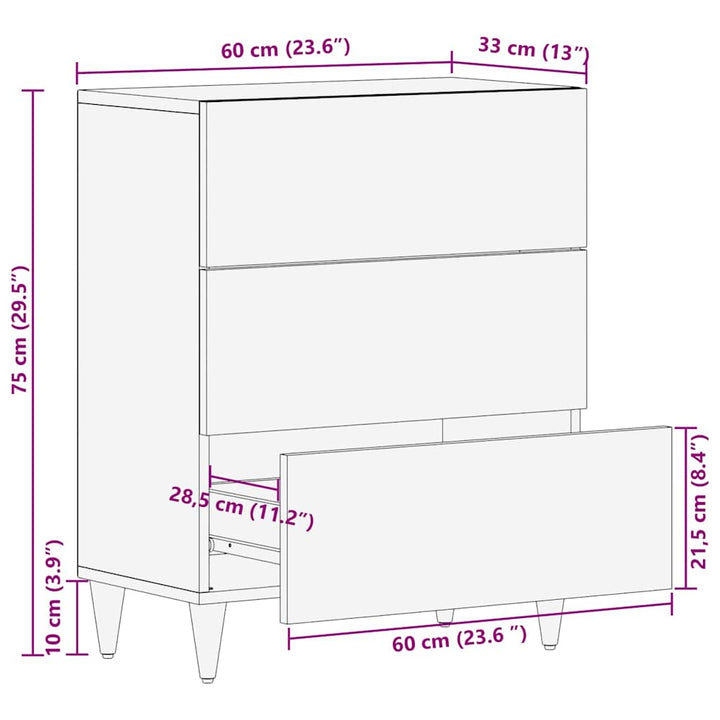 Sideboard med skuffe Hvid 60 x 33 x 75 cm Massivt mangotræ