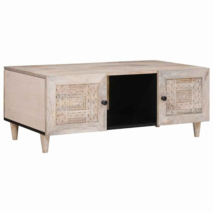 Sofabord med hylde Beige 100 x 54 x 40 cm Massivt mangotræ