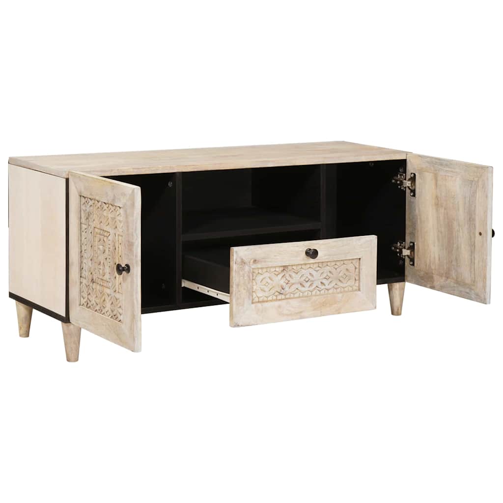 TV-skab med skuffe Hvid 105 x 33 x 46 cm Massivt mangotræ