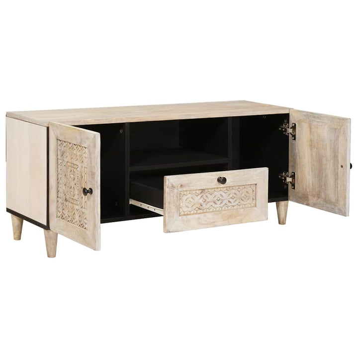 TV-skab med skuffe Hvid 105 x 33 x 46 cm Massivt mangotræ