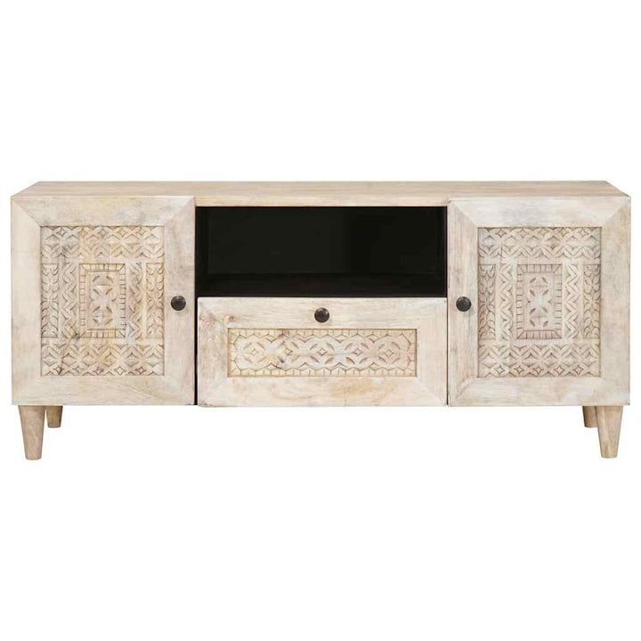 TV-skab med skuffe Hvid 105 x 33 x 46 cm Massivt mangotræ