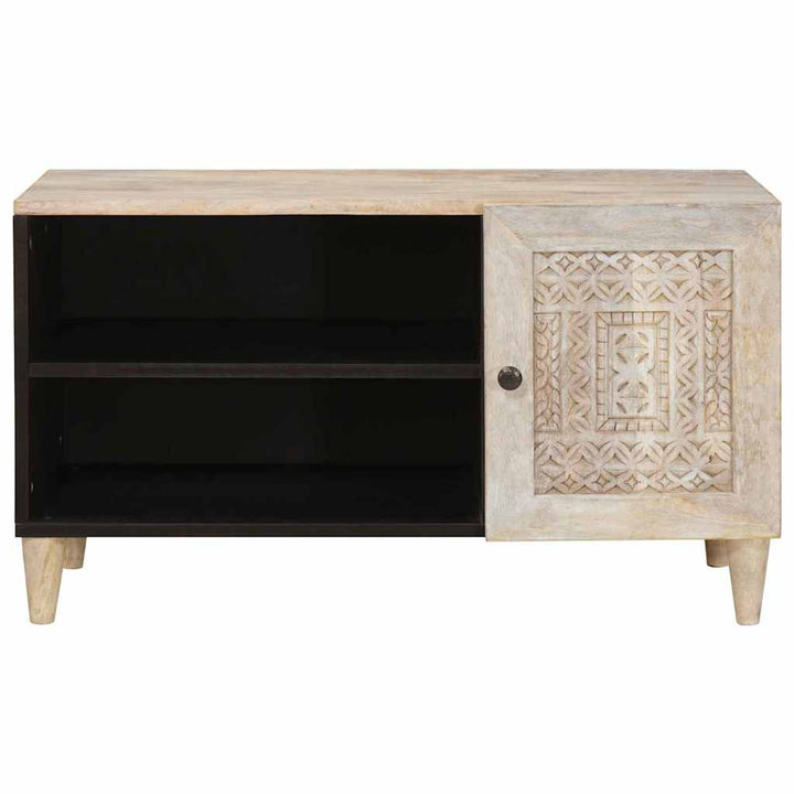 TV-skab med hylde med dør Hvid 80 x 33 x 46 cm Massivt mangotræ