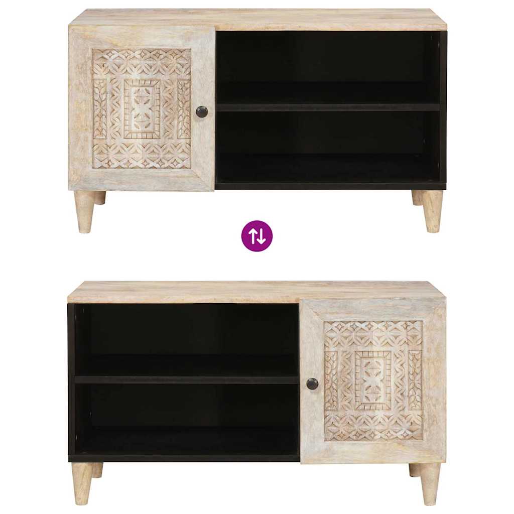 TV-skab med hylde med dør Hvid 80 x 33 x 46 cm Massivt mangotræ