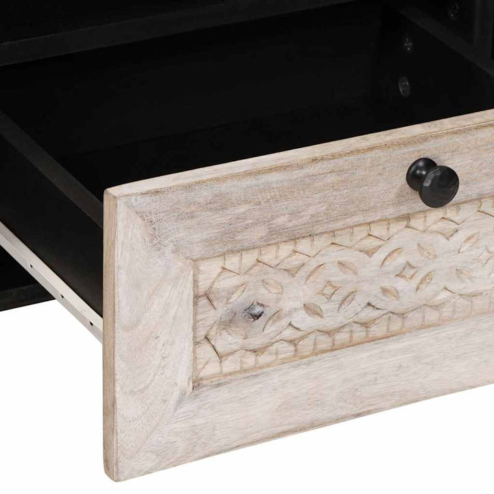 TV-skab med skuffe Hvid 105 x 33 x 46 cm Massivt mangotræ