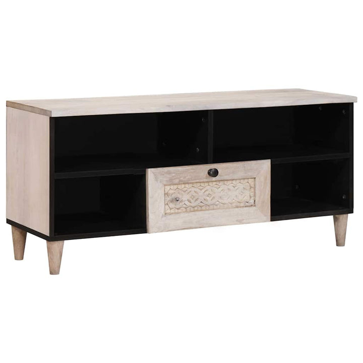 TV-skab med skuffe Hvid 105 x 33 x 46 cm Massivt mangotræ