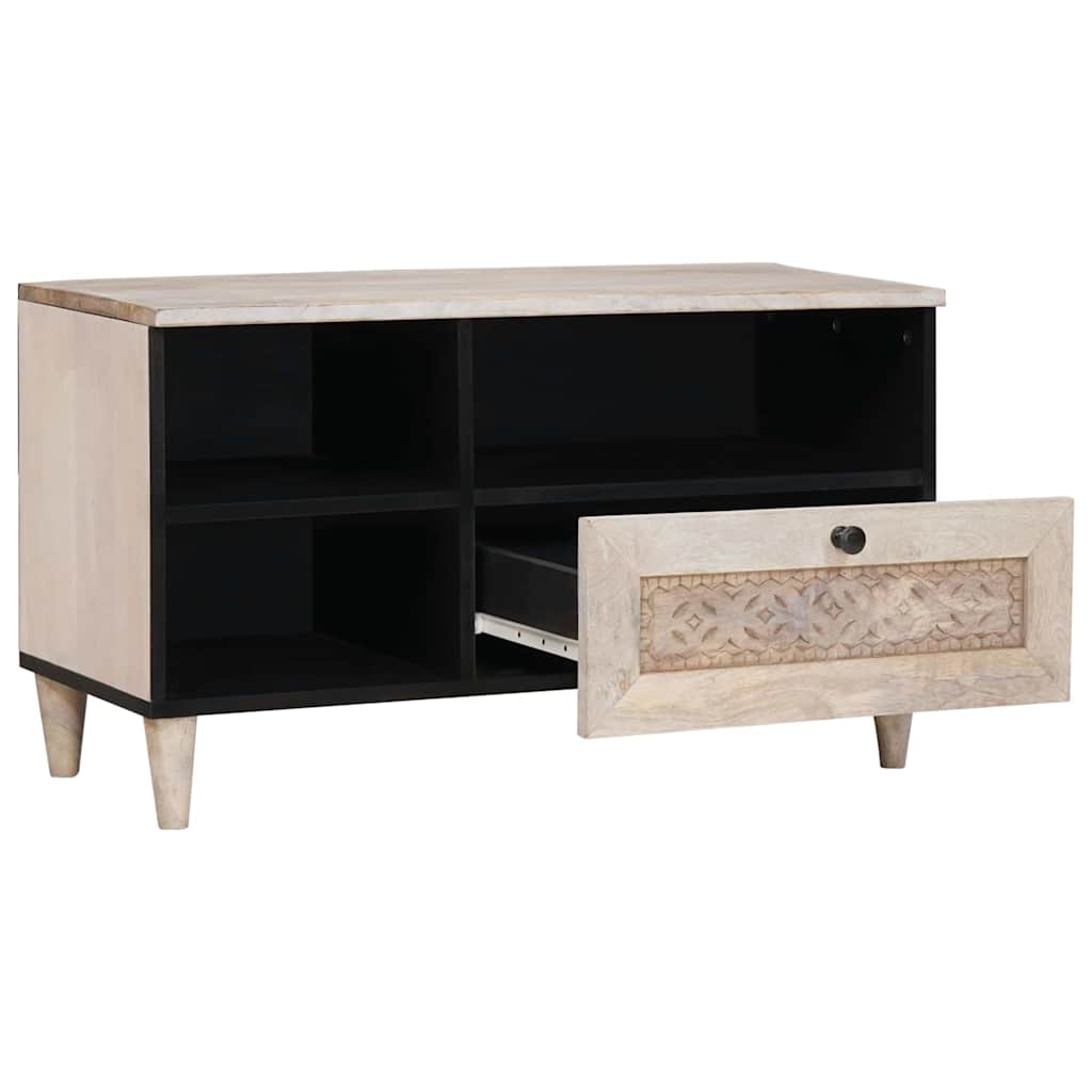 TV-skab med skuffe Hvid 80 x 33 x 46 cm Massivt mangotræ