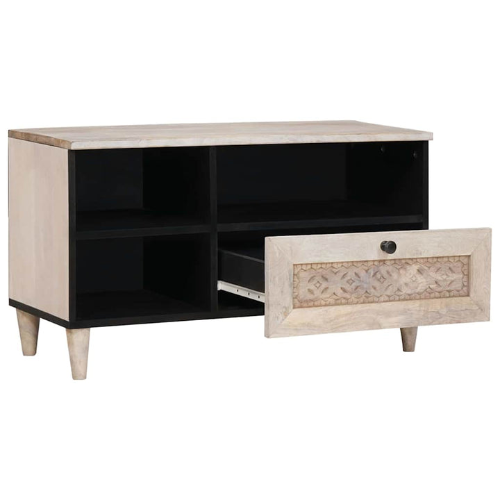 TV-skab med skuffe Hvid 80 x 33 x 46 cm Massivt mangotræ