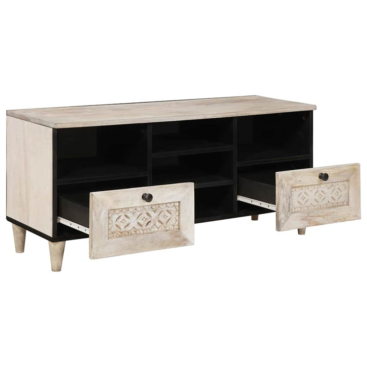 TV-skab med skuffe Hvid 100 x 33 x 46 cm Massivt mangotræ