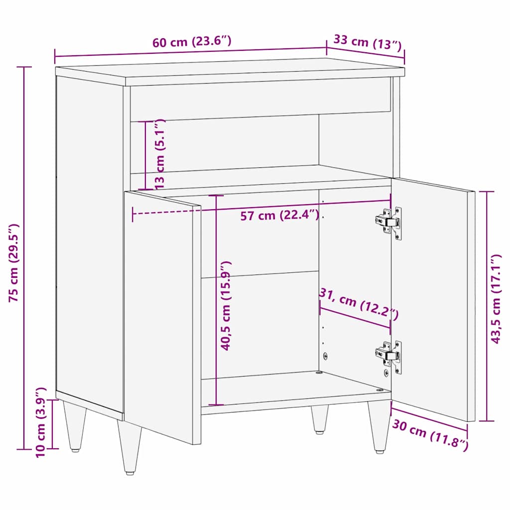 Sideboard Hvid 33,5 x 60 x 75 cm