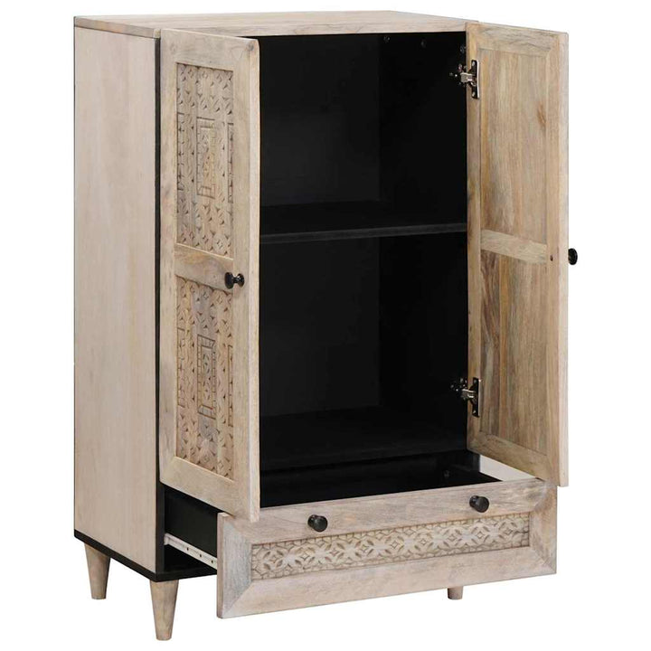 Highboard med skuffe Hvid 60 x 33 x 100 cm Massivt mangotræ