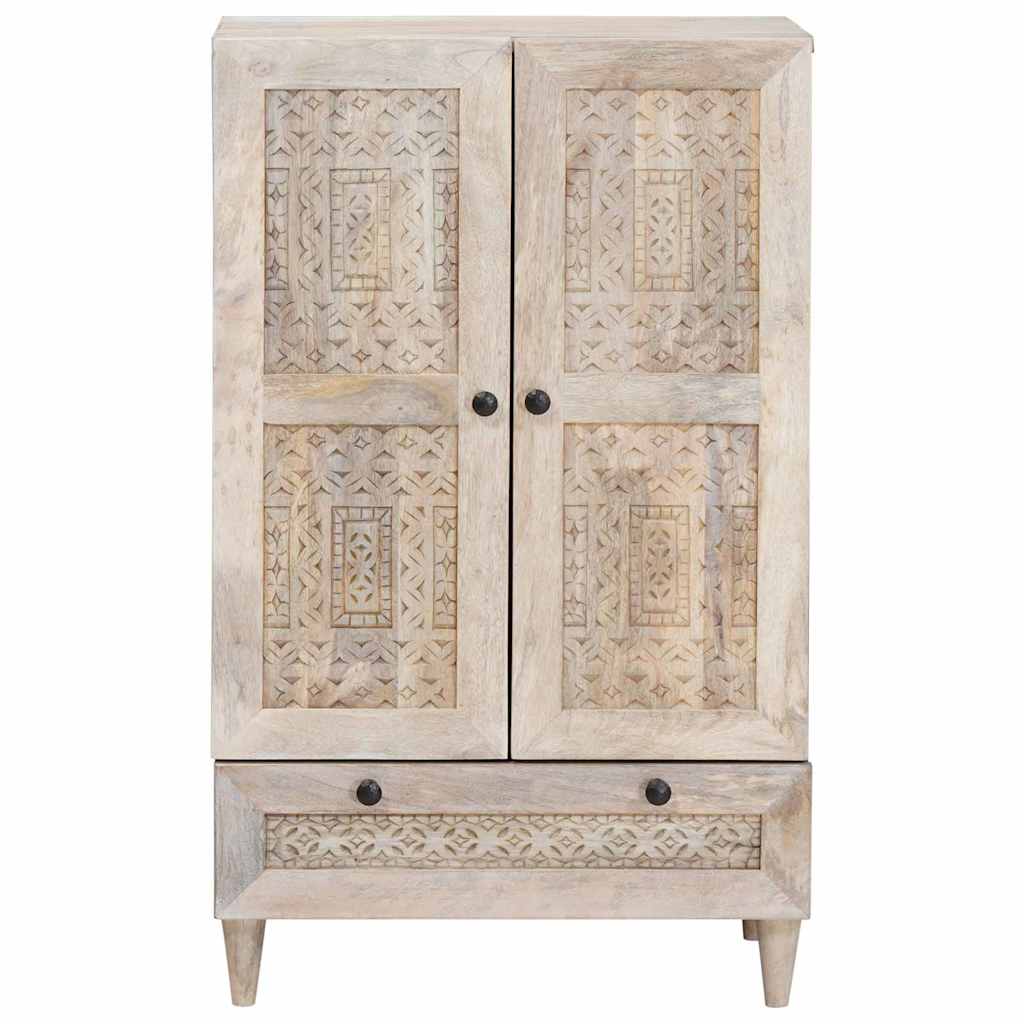 Highboard med skuffe Hvid 60 x 33 x 100 cm Massivt mangotræ