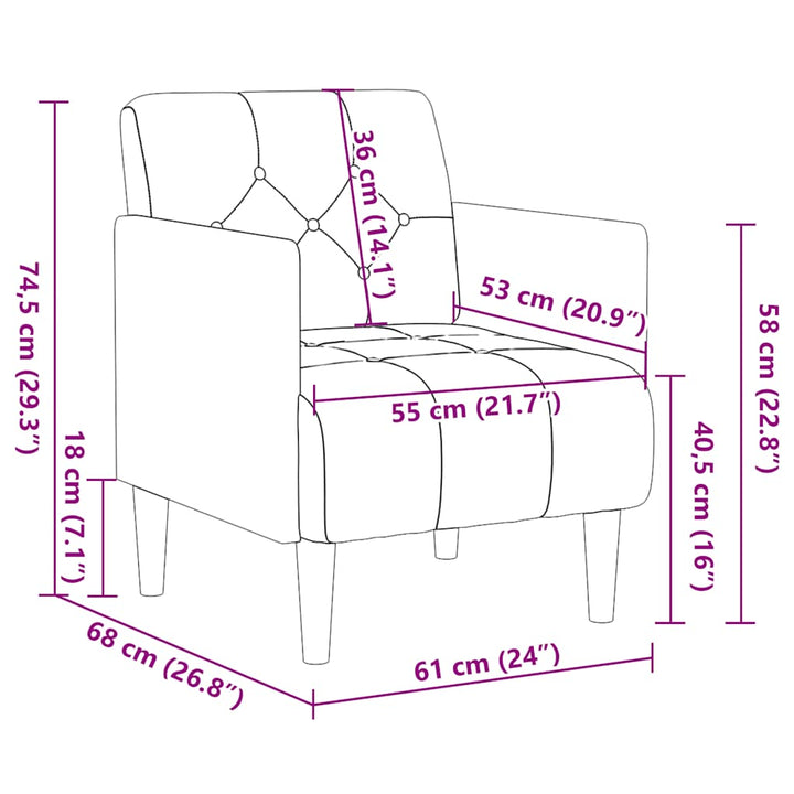 sofastol med armlæn 55 cm fløjl sort