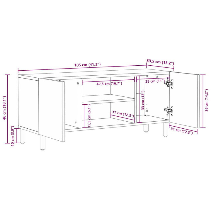 tv-bord 105x33,5x46 cm massivt ru mangotræ sort