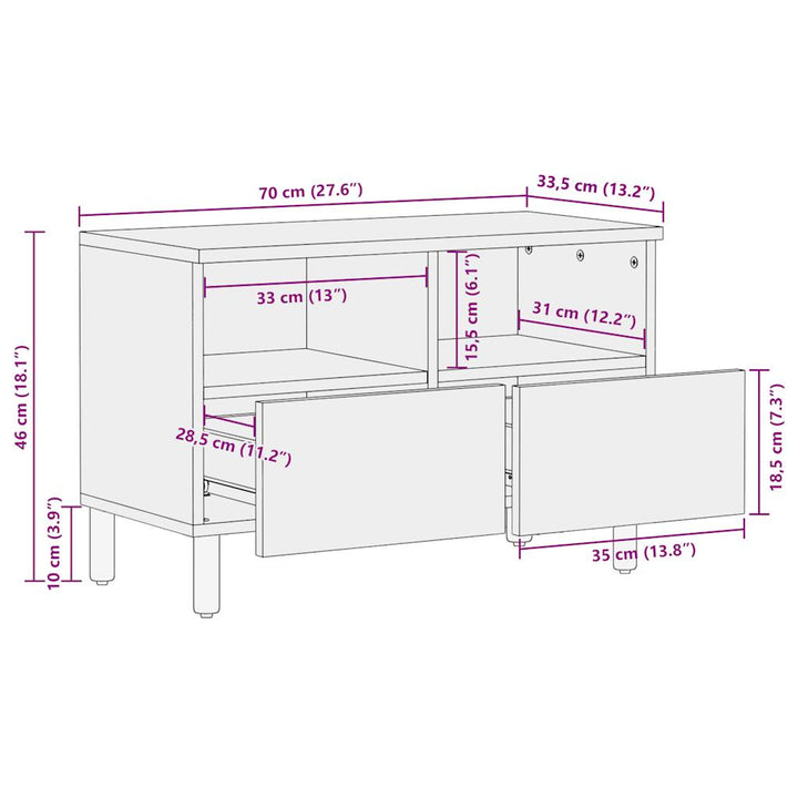 tv-bord 70x33,5x46 cm massivt ru mangotræ sort