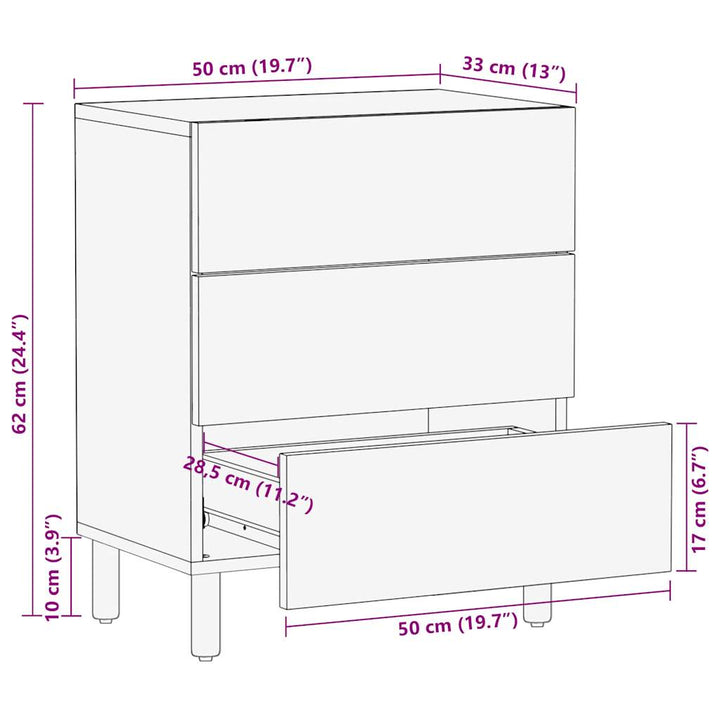 sengebord 50x33x62 cm massivt ru mangotræ sort