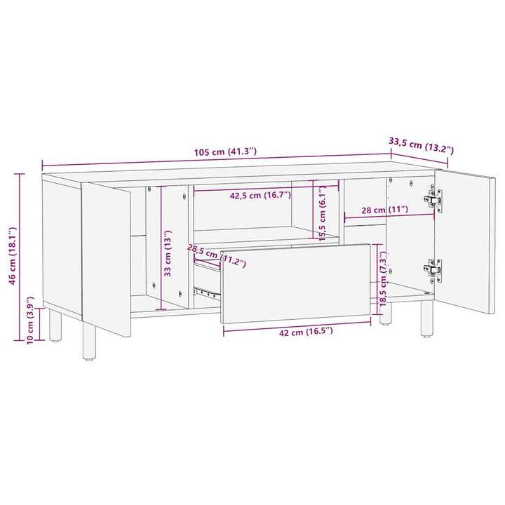 tv-bord 105x33,5x46 cm massivt ru mangotræ sort
