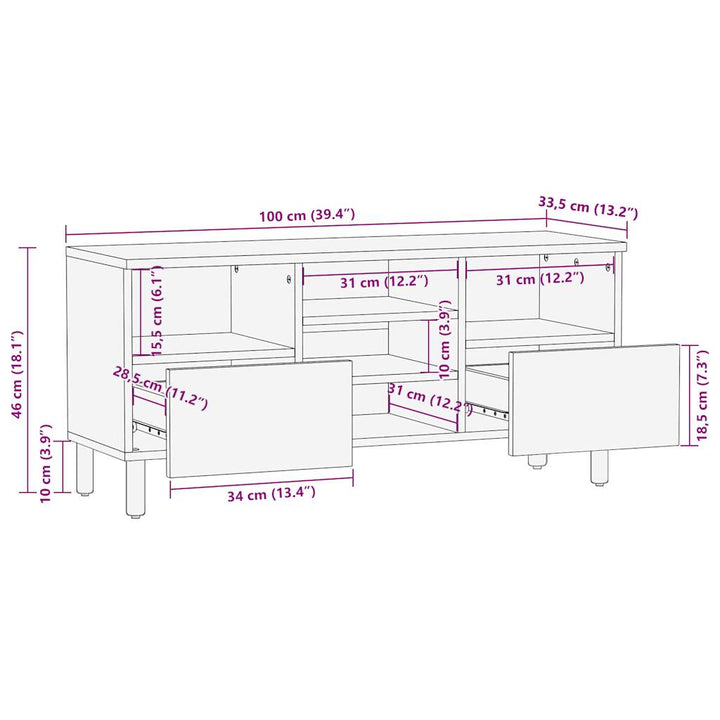 tv-bord 100x33,5x46 cm massivt ru mangotræ sort