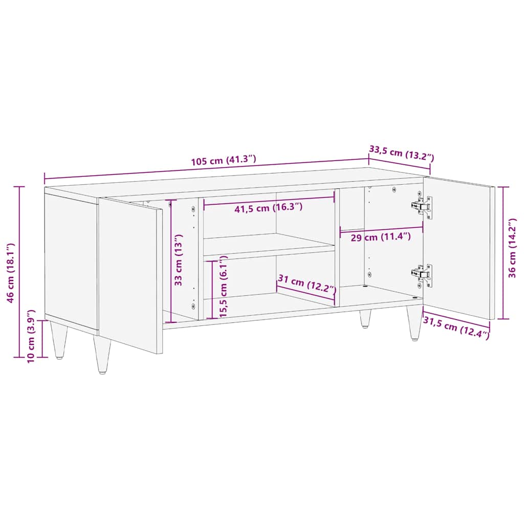 tv-bord 105x33,5x46 cm massivt mangotræ