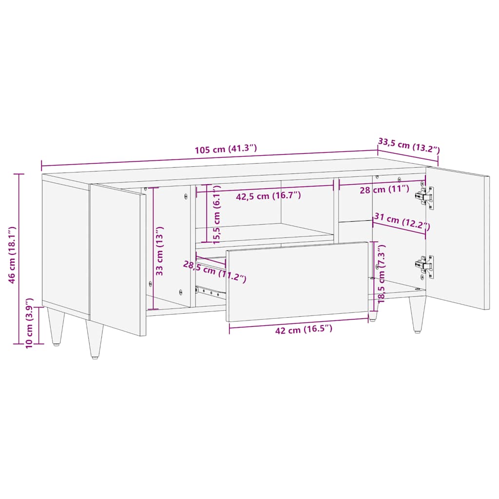 tv-bord 105x33,5x46 cm massivt mangotræ