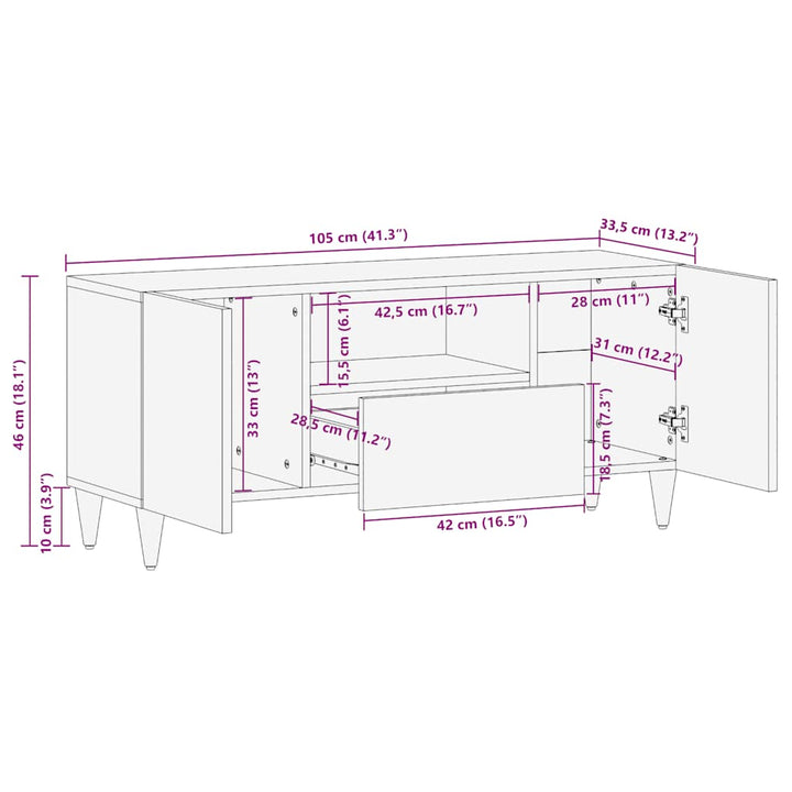 tv-bord 105x33,5x46 cm massivt mangotræ