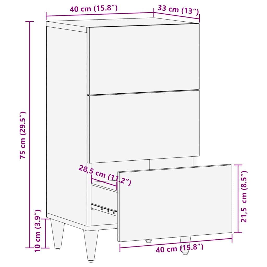 Sideboard med skuffe Brun 40 x 33.5 x 75 cm Massivt mangotræ