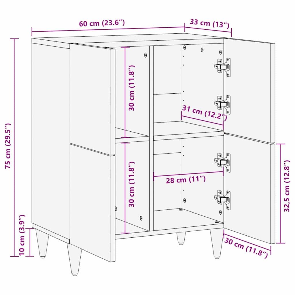 Sideboard med hylde Brun 60 x 33 x 75 cm Massivt mangotræ