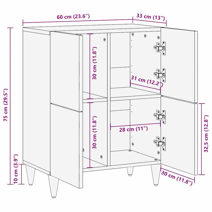 Sideboard med hylde Brun 60 x 33 x 75 cm Massivt mangotræ