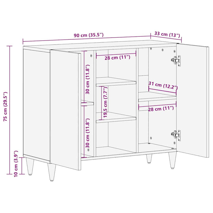 Sideboard med hylde Brun 90 x 33.5 x 75 cm Massivt mangotræ