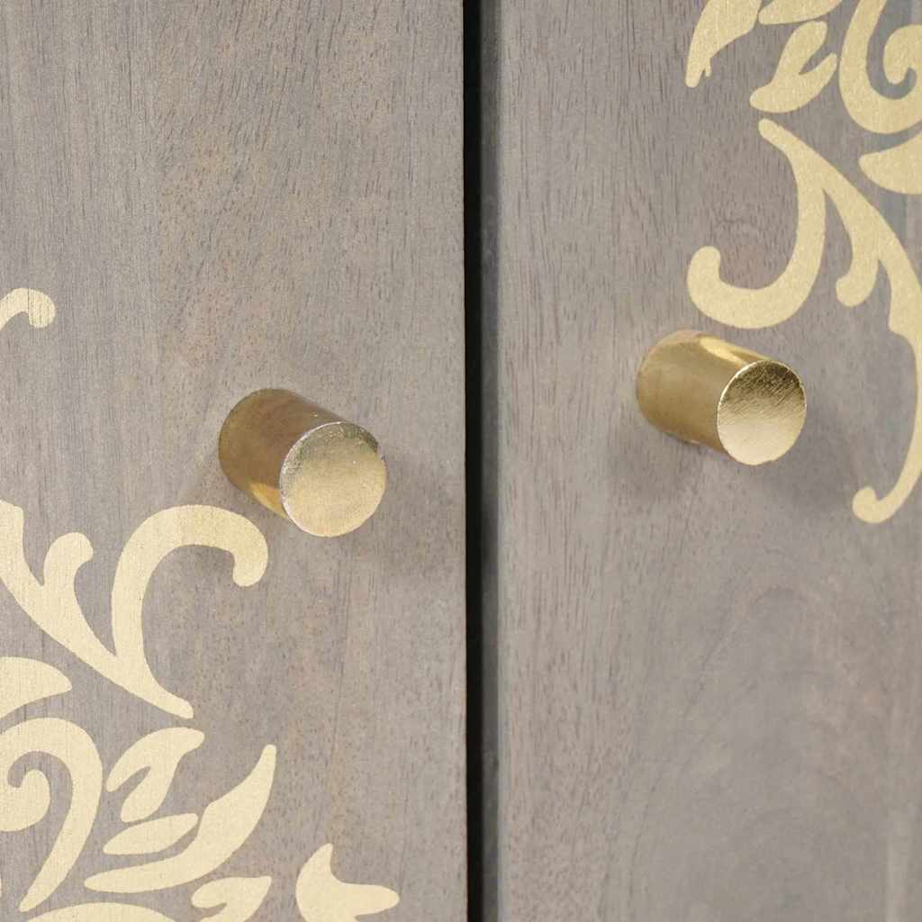 Sideboard Grå og Guld 60 x 33.5 x 75 cm Massivt mangotræ