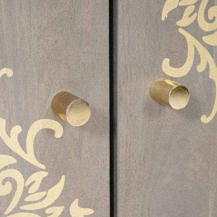 Sideboard Grå og Guld 60 x 33.5 x 75 cm Massivt mangotræ