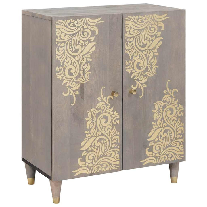 Sideboard Grå og Guld 60 x 33.5 x 75 cm Massivt mangotræ