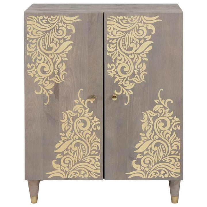 Sideboard Grå og Guld 60 x 33.5 x 75 cm Massivt mangotræ