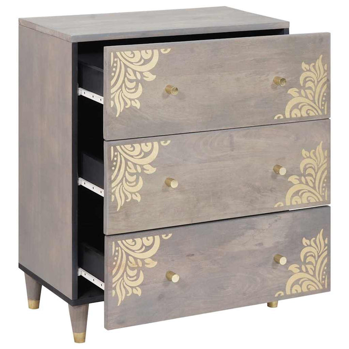 Sideboard Grå og Guld 60 x 33.5 x 75 cm Massivt mangotræ