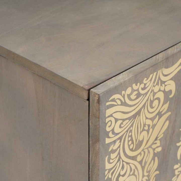 TV-skab med dør Grå og Guld 105 x 33.5 x 46 cm Massivt mangotræ
