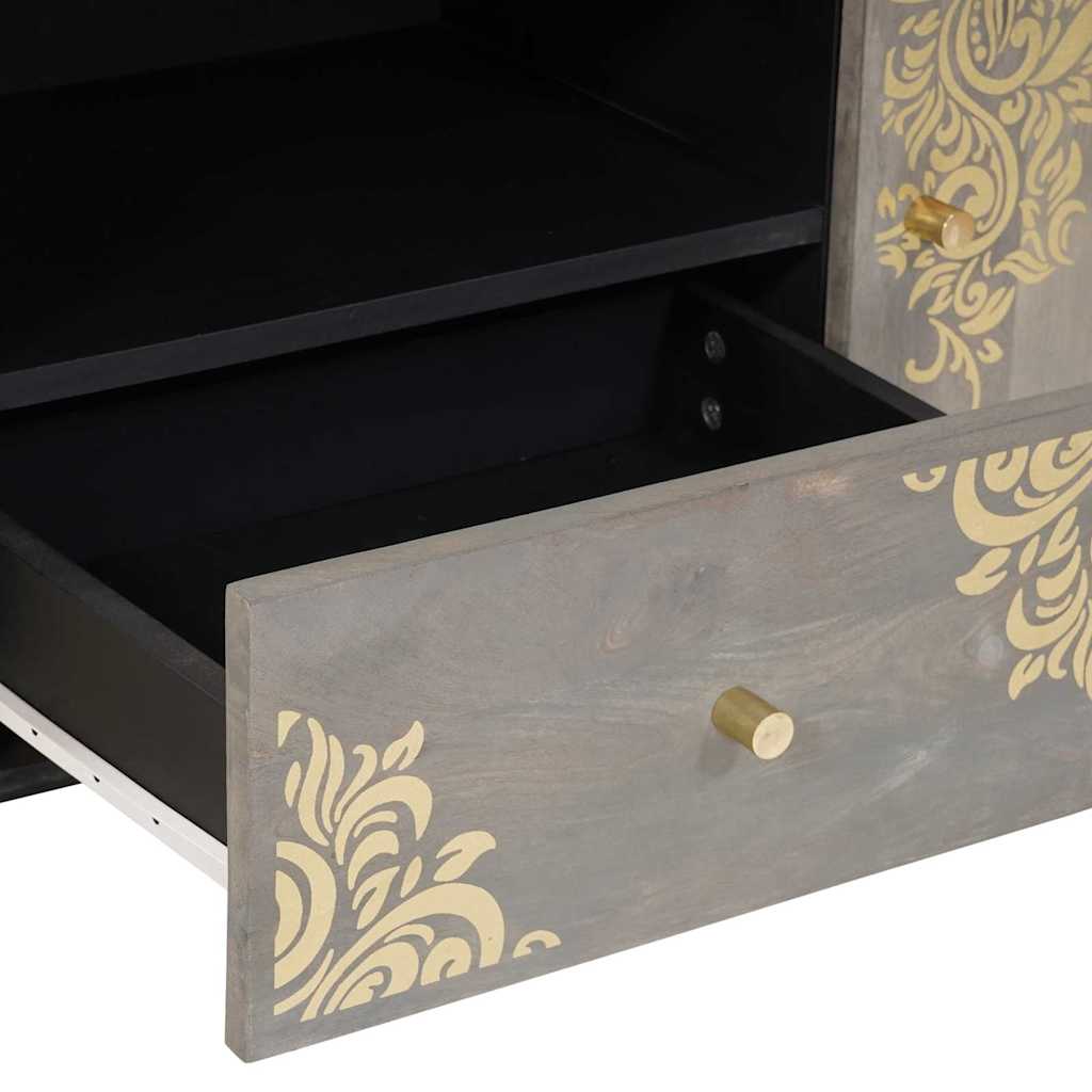 TV-skab med dør Grå og Guld 105 x 33.5 x 46 cm Massivt mangotræ