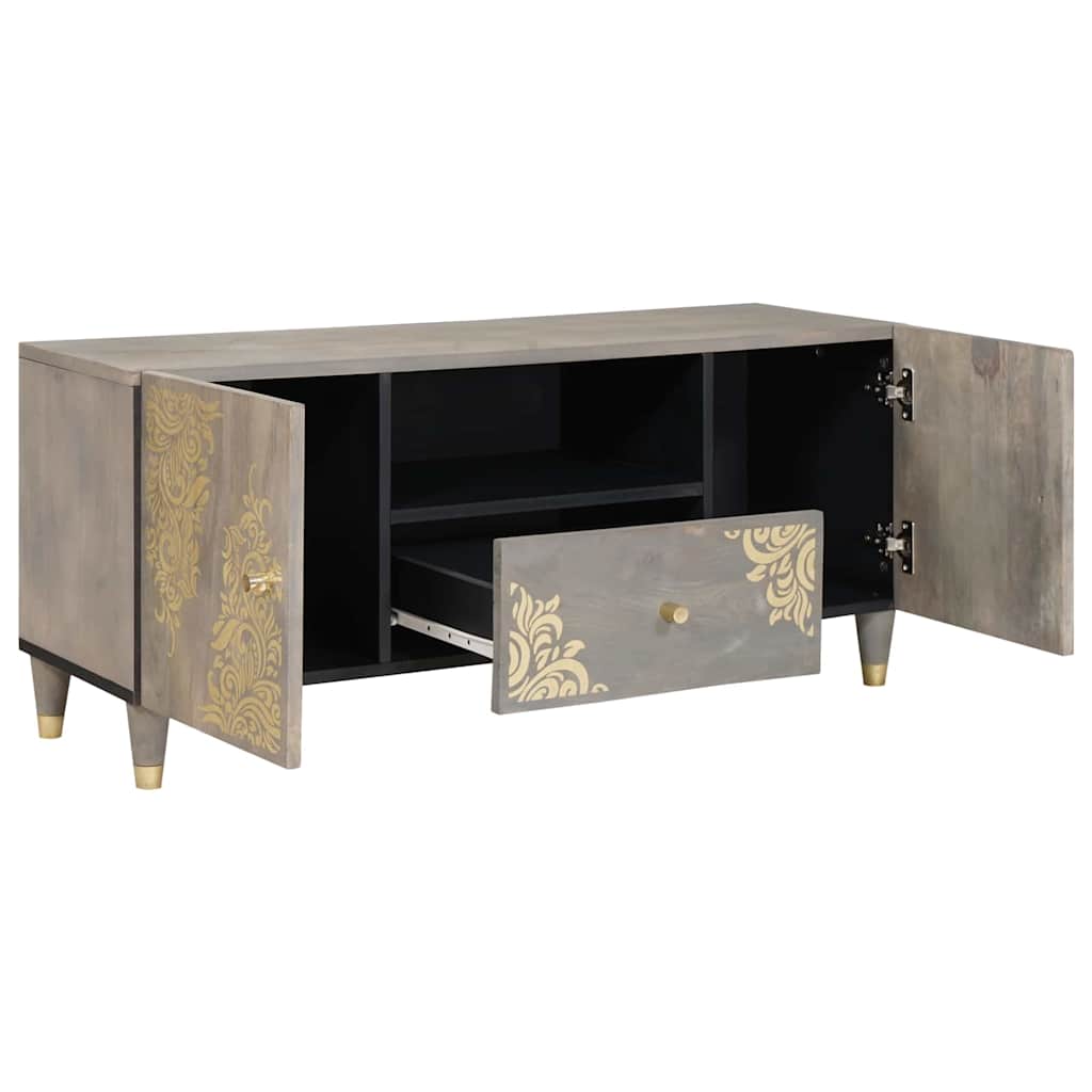 TV-skab med dør Grå og Guld 105 x 33.5 x 46 cm Massivt mangotræ