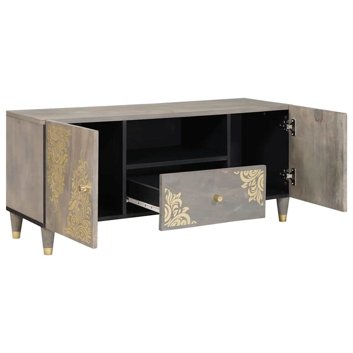 TV-skab med dør Grå og Guld 105 x 33.5 x 46 cm Massivt mangotræ